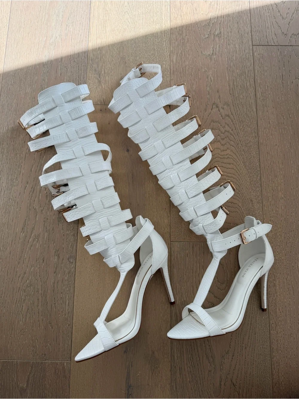 Azalea Wang CHERLLI White Croc Over the Knee Sandals